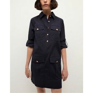 Veronica Beard Mini Long-Sleeve Navy Saude Cargo Shirt Dress